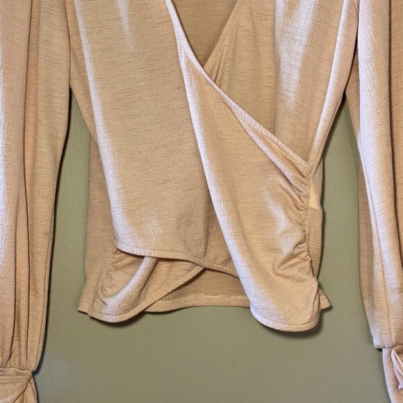 Women's 2 Topshop Wrap Front Tie Sleeve Blouse Blush Pink Textured Ties - Picture 6 of 10